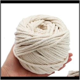 Yarn Clothing Fabric Apparel Drop Delivery 2021 654Mm Rame Twisted String Cotton Cord For Handmade Natural Beige Rope Diy Accessories 5065100