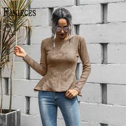 5 Colours Women Autumn Winter Casual Sweaters Fashion Lotus Leaf Long Sleeve Pullover Sweater Knitting Base Top 210520