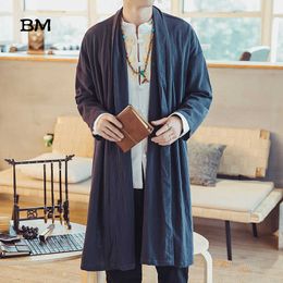 Mens Long Length Windbreaker Jacket Coat Summer Thin Kimono Coat Vintage Male Jackets Clothes Plus Size Clothing 211011