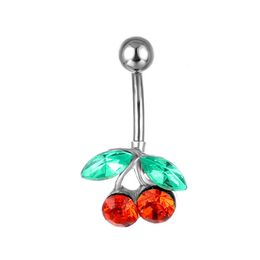 YYJFF D0171 Cherry Red Color Belly Navel Button Ring