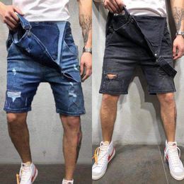 Men's Overalls Baggy Jeans Shorts Jumpsuits Summer Clothing Street Distressed Denim Bib Pants Plus Size