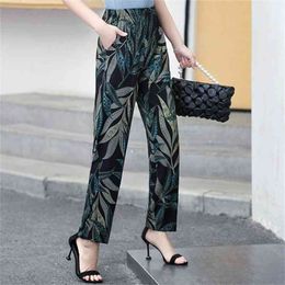 Women Harem Pants Summer Print Beach Pencil Casual Plaid High Waist Ankle-Length Trousers 210915