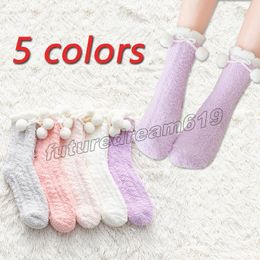 Women Winter Fashion Accessories Coral Fleece Mid Socks Warm Cold Resistance Plus Velvet Thick Sock Kawaii Candy Colour Cotton Floor Sleep Sock