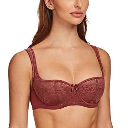 MELENECA Women's Balconette Bra with Padded Strap Half Cup Underwire Sexy Lace 210728