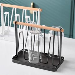 metal wine bottles Australia - Kitchen Storage & Organization Nordic Iron Cup Drying Rack Metal Mug Stand Shelf With Tray And Wooden Handle Home Bottle Wine Glass Organize