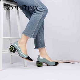 SOPHITINA Pumps Shoes Women High Quality Strange Heel Genuine Leather Mature Style Round Toe Spring Autumn Office Ladies PC999 210513