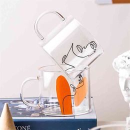400ml Alphabet Cartoon Heart Pattern Mug Creative Glass Handle Mugs For Milk Coffee Beer Home Office Drinnkware Water Cup Couple 210804