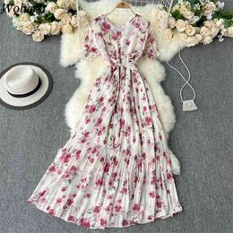 Floral Printed Gentle Long Chiffon Dresses Party Vintage Robe All Match Chic Lady Summer Outwear Flowers Vestidos 210519