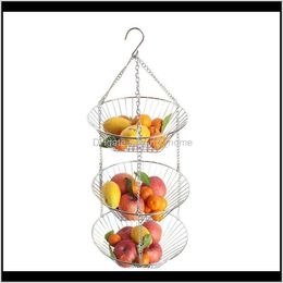 Housekeeping Organisation Home & Gardenhanging Iron Art 3-Layer Baskets Fruit Tray Drain Basket Household Bowl Storage Drop Delivery 2021 Wpc
