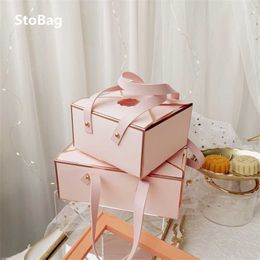 StoBag 5pcs Envelope Style Pink Gift Packaging Box Birthday Party Gifts For Wedding Guests Cookies Decoration Blank Box 210602