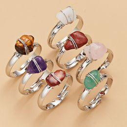 Irregular Natural Crystal Stone Adjustable Silver Plated Band Rings For Women Girl Fashion Party Club Handmade Jewellery
