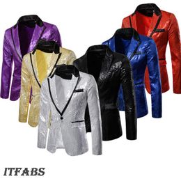 Men Shiny Gold Sequin Glitter Embellished Blazer Jacket Nightclub Blazers Wedding Party Suit Stage Singers Clothes234i