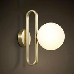 Nordic Glass Ball Bedside Wall Lamp Modern Golden Wrought Iron Led Indoor Light Fixture Bedroom Corridor Stairs Loft Sconce