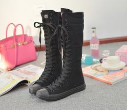 Korean Top Women's High Boots Casual Canvas Shoes Zipper Stage Performance 50130