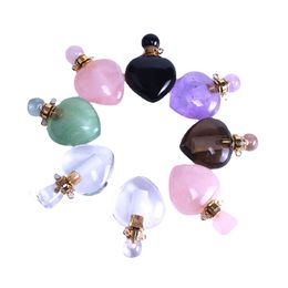 2CM Natural Crystal Stone Perfume Bottle Pendant Pink Crystal Essential Oil Bottles Necklace Fashion Accessories Without Chain