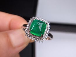 Cluster Rings E623 Emerald Ring Pure 18K Gold Jewellery Nature Green 2.9ct Gemstone Diamond Female For Women Fine