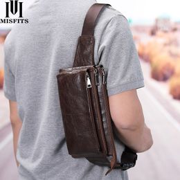 Leather Waist Bag for Men Travel Pack Vintage Small Fanny Pack Male Belt Pouch Casual Cell Phone Chest