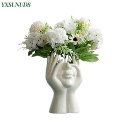 Ceramic Human Face Flower Art Vase Creative Portrait Home Decoration Sculpture Crafts Head Statue Ornament Dropship 211215