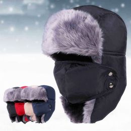 Wholesale Outdoor Skiing Sports 4 Colors Solid Winter Hats Winter Windproof Dustproof Warm Trapper Hats with Ear Flaps Party Caps DH0346