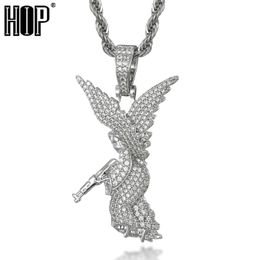 Angel Wings Pendant Iced Cubic Zirconia Gold Sliver Color Copper Material Necklace For Men Women Hip Hop Jewelry