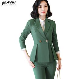 Naviu Arrival High Quality Women Two Pieces Set Pants Suit Office Lady Formal Work Wear Winter Clothing 210604