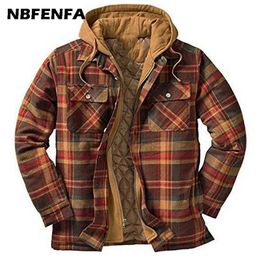 Winter Men Jackets Vintage Plaid Coat Male Warm Parkas Hooded Thick Outwear Overall Men Clothing Casual Loose Sport Jacket LA325 210927