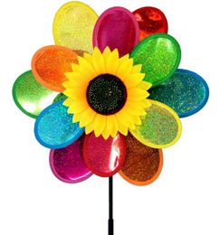 Garden Decorations Rainbow Pinwheels Sunflower Whirligig Wind Spinner Windmill Toys for Yard Lawn Art Decor Baby Kids Toy