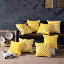 Home Decor Emboridered Cushion Cover Yellow Geometric Canvas Cotton Suqare Embroidery Pillow Case Cover 45x45cm 210401