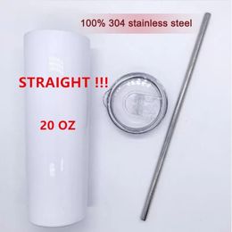 Stock 20oz Sublimation Tumblers with Metal Straw 304 Stainless Steel Water Bottles Double Insulated Blank Outdoor Cups Mugs FY4275 Xu