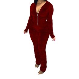 Sexy Rompers Fashion Soild Color Hooded Jumpsuits Stacked Designer with Zipper Womens Clothing