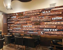 beibehang Customised high-end 3D nostalgic coffee tooling three-dimensional wood grain background wall bar wallpaper mural
