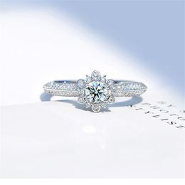 Classic Female Flower Lab Diamond Ring Sterling Sier Engagement Wedding Band Rings For Women