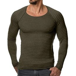 Mens Sweaters Autumn Winter Knitted Sweater Long Sleeve Striped Solid Slim Fit Pullover Sueter Hombre 210812