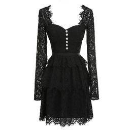 beaded gowns dresses UK - Casual Dresses Runway Self Portrait Summer Lace Dress 2021 Sexy Heart Shape Embroidery Puff Sleeve Ball Gown Beaded Layer Ruffles Party