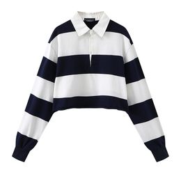 Oversize girls stylish striped short sweatshirts fashion ladies streetwear pullovers cotton female chic sweatshirt women 210427