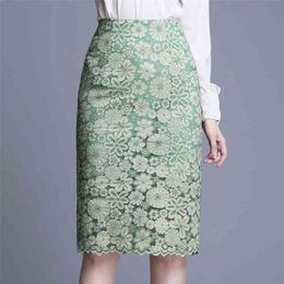 European station summer female back slit lace skirt chain link high waist bag hip 210416