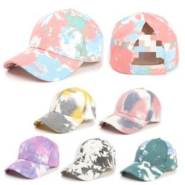 6 Colours Tie-dye Ponytail Baseball Cap Messy Bun Hats For Women Washed Cotton Snapback Caps Casual Summer Sun Visor Outdoor Hat