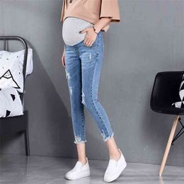 817# 7/10 Length Summer Autumn Fashion Maternity Jeans High Waist Belly Skinny Pencil Pants Clothes for Pregnant Women Pregnancy 210918