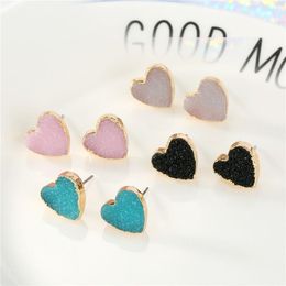 resin stud earrings heart shape gold pink blue black white korean style Earrings For Women Girls Jewellery