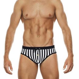 Men's Swimwear Sexy Striped Mens Summer Beach Pouch Pad Swimming Briefs Quick Dry Breathable Bathing Swimsuit Male Sport Surfing Trunk
