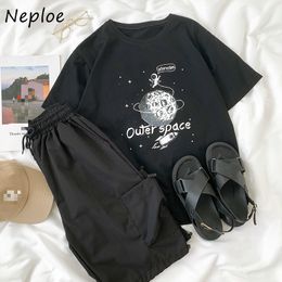 Neploe Graffiti Print T Shirts Women Loose O Neck Short Sleeve T-Shirts Casual Fashion Oversized Black Top Tees Femme 1F103 210423