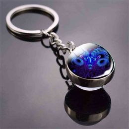 Luminous 12 Constellation Key Ring Children's LED Double Convex Round Glass Ball Key Chain Nigh Light Boys Grils Pandent Gifts Accessories G72DTIQ