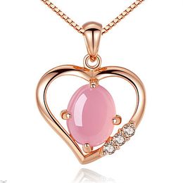 Crystal Womens Necklaces Pendant Valentine's gift natural silver plated Peach Heart Pink heart-shaped clavicle chain gold