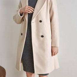 Women Jacket Female Woolen Coat Beige and Black Loose Long Sleeve Thick Outerwear Ladies Overcoat Spring Autumn Winter 211126