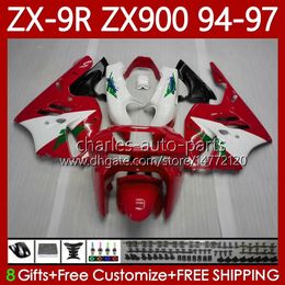 OEM Bodywork For KAWASAKI NINJA ZX-9R ZX 9R 9 R 900 CC ZX-900 1994-1997 Bodys 100No.137 ZX9 R ZX900 ZX900C Red white 1994 1995 1996 1997 900CC ZX9R 94 95 96 97 Fairing Kit