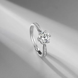 Hot S925 Sterling Silver High-quality Mossang Six Prong Diamond Couple Wedding Ring Romantic Opening Adjustable Female Jewellery