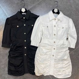 FABPOP Summer Three Quarter Sleeve Turn Down Collar High Waist Slim Short Mini Shirt Dress Women GB177 210709