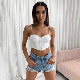 Colysmo Sexy Summer Crop Top Women Spaghetti Straps White Corsets Single Breasted Slim Club Wear Y2k Clothing 210527