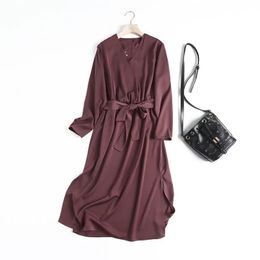 Fashion-Casual Dresses Jenny&Dave England Style Party Dress Women Vestidos Simple Fashion Elegant Midi Solid Satin Loose Long