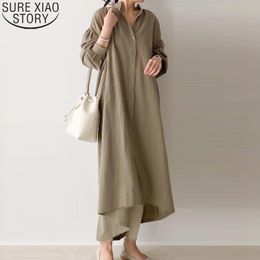 Women Cotton Single Breasted Dresses Korean Chic Breathable Comfortable Loose Long Button-down Shirt Dress 12378 210417